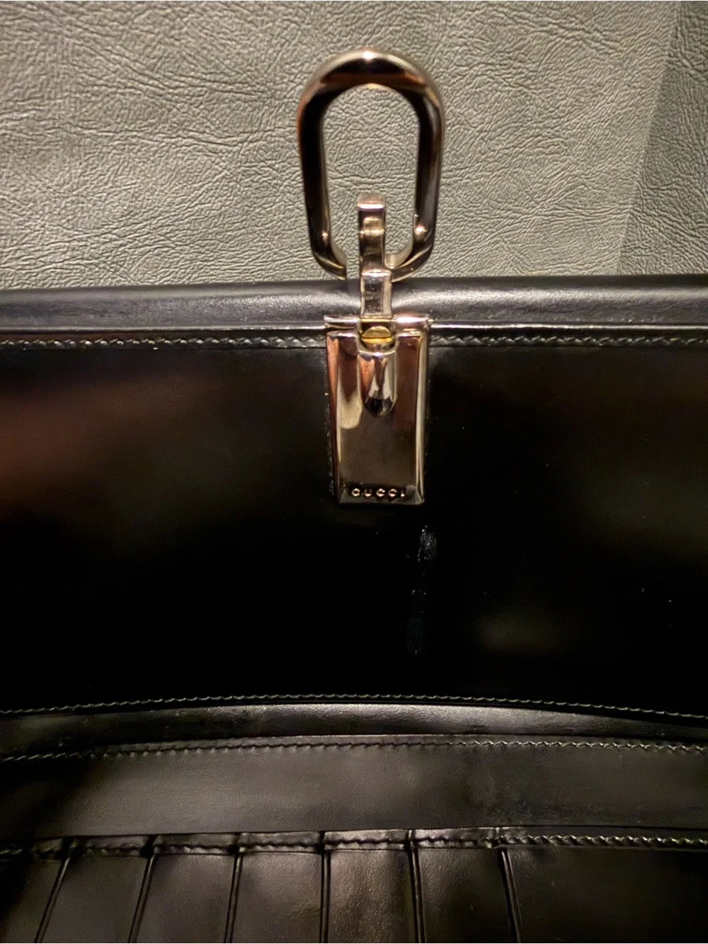 Gucci Black Leather Long Card Holder with Silver Signature Clasp